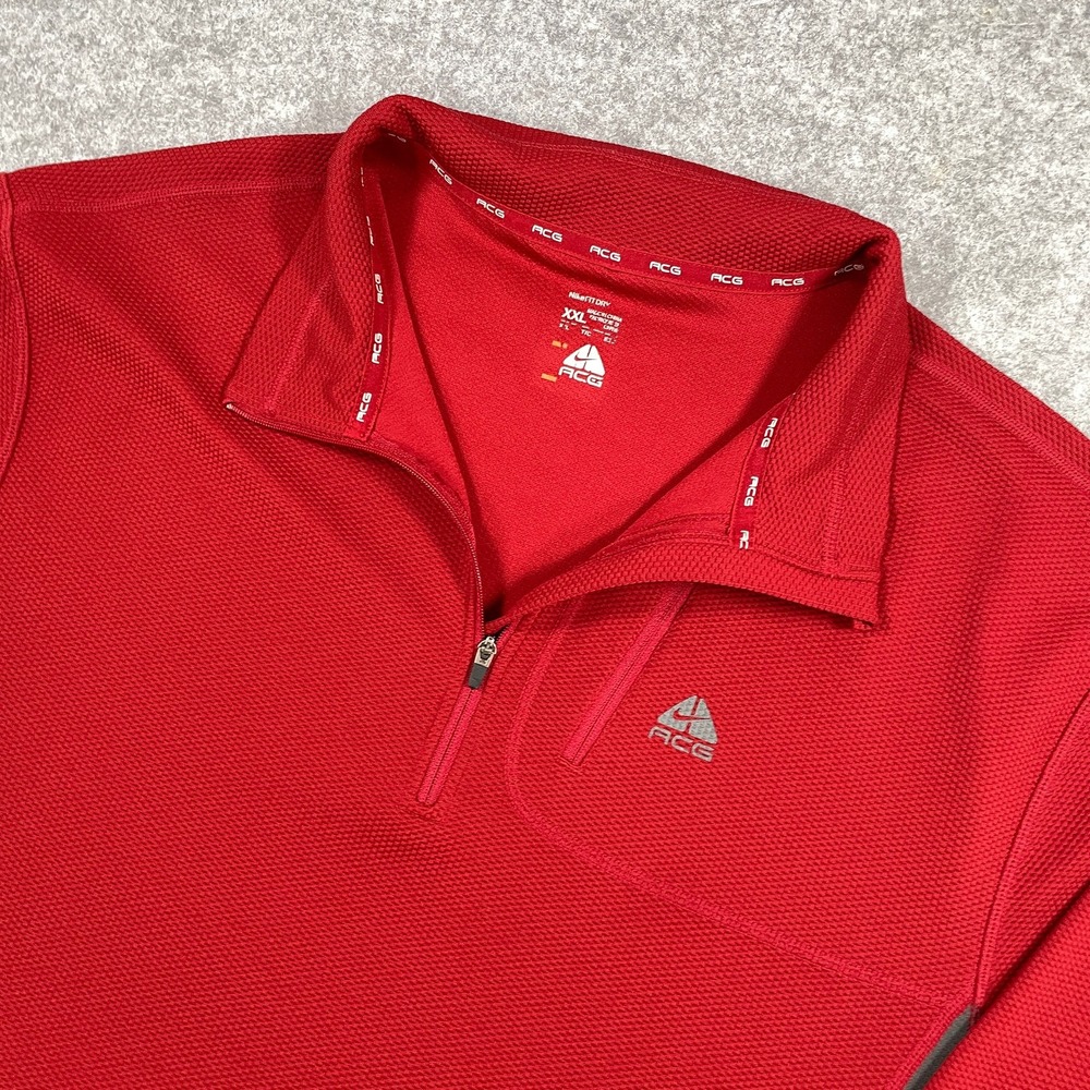Nike Mens ACG 1/4 Zip Pullover XXL Red Waffle Knit NikeFIT DRY Mock Neck